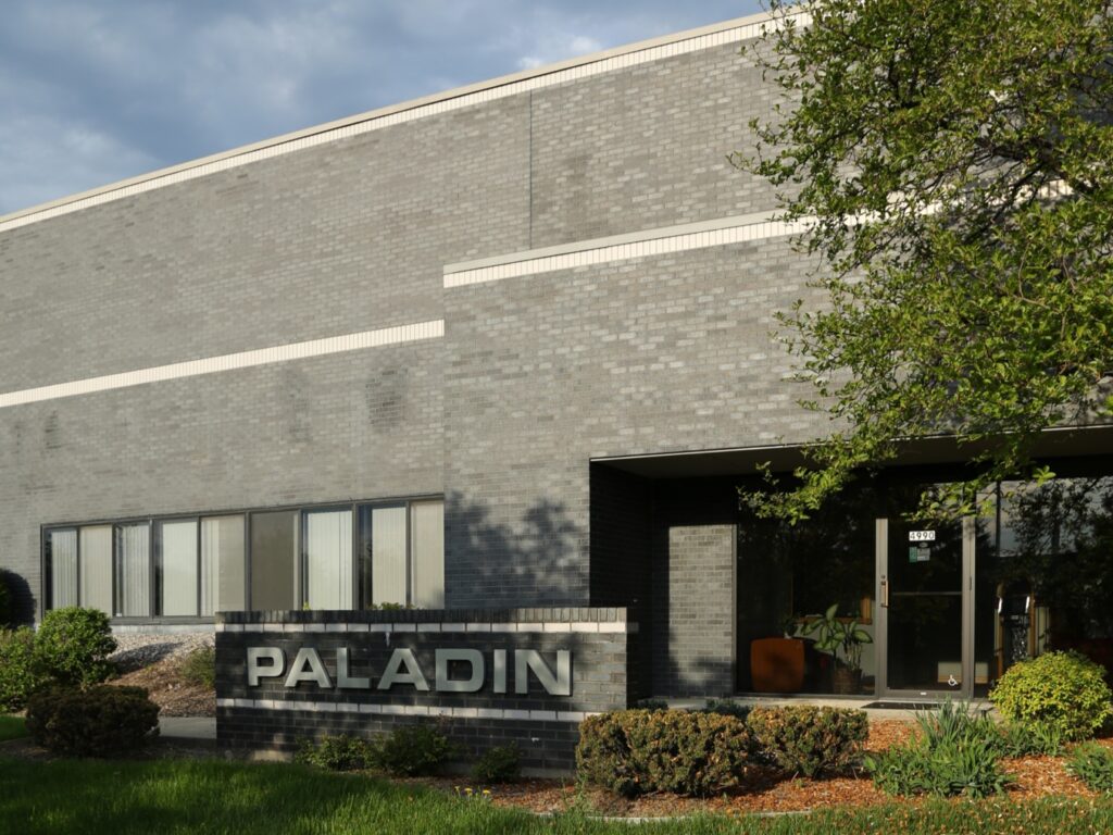 View of the Paladin sign in front of the building.