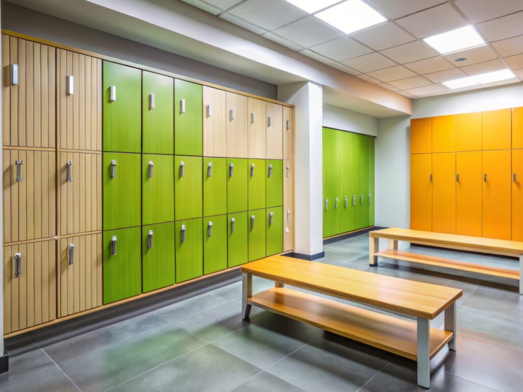 Wood laminate locker system in custom colors