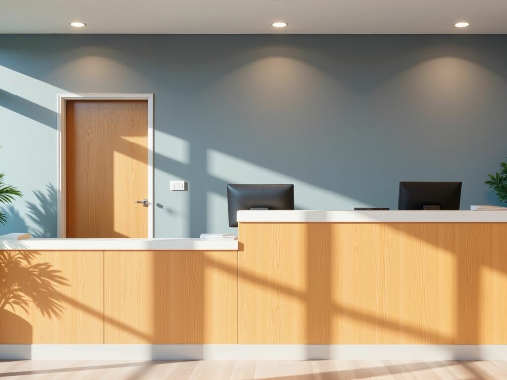 Check-in desk and medical furniture at medical facility