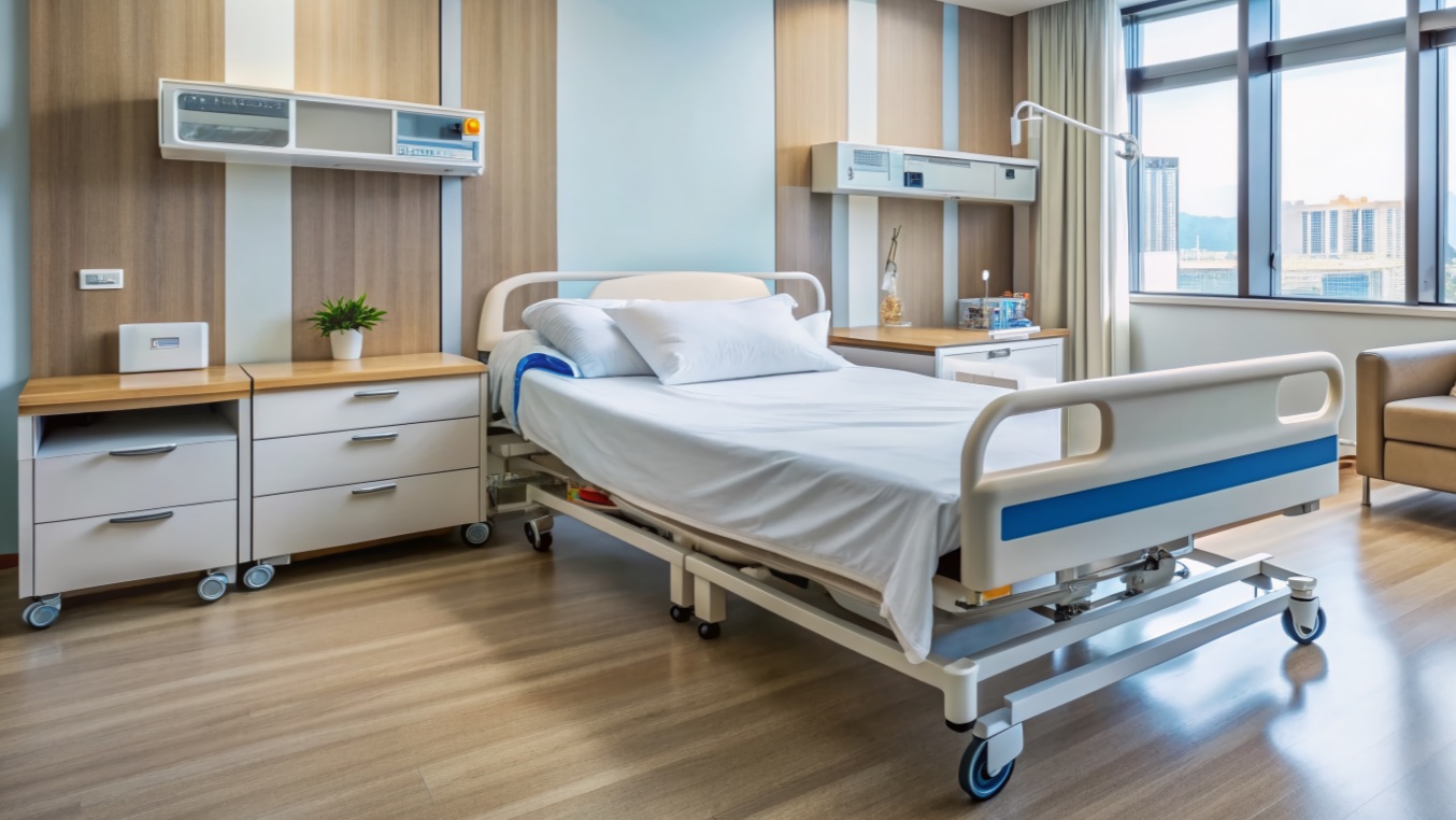 Hospital room with custom medical furniture solutions 