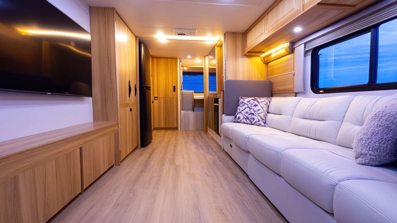 Modern cabinetry and interior finishing in motorhome