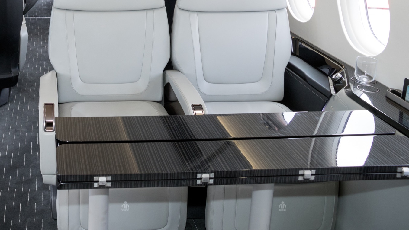 laminated wood table on an airplane